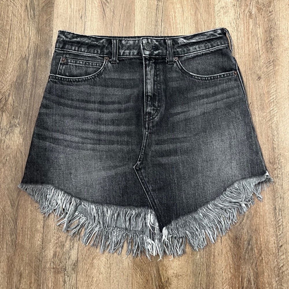 We The Free Free People Bailey Frayed Denim Mini Skirt in Black Size 25